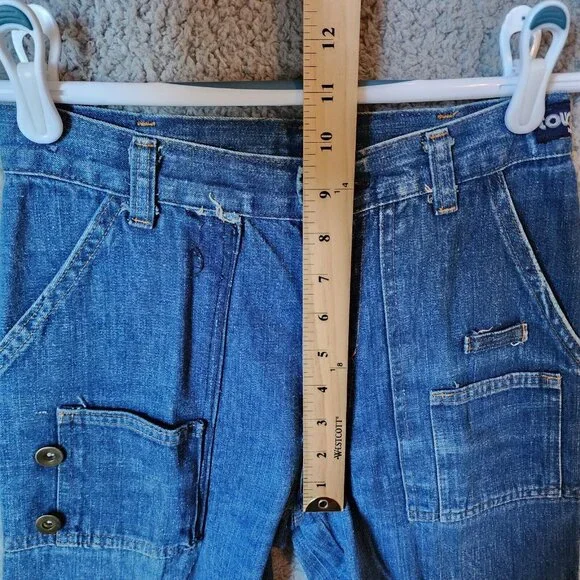 VTG 70s Women's Tour De Force Wide Flare Leg Baggy Jeans Patch Pockets Blue Sz 6